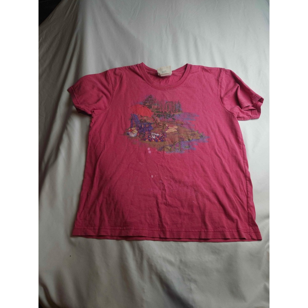 Northern Reflections Vintage Pink Graphic T-Shirt Lakeside Scene Womens Medium